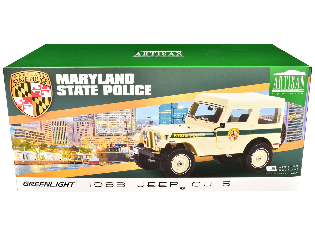 1983 Jeep CJ-5 Hardtop "Maryland State Police" Beige with Green Stripes "Artisan Collection" Series 1/18 Diecast Model Car
