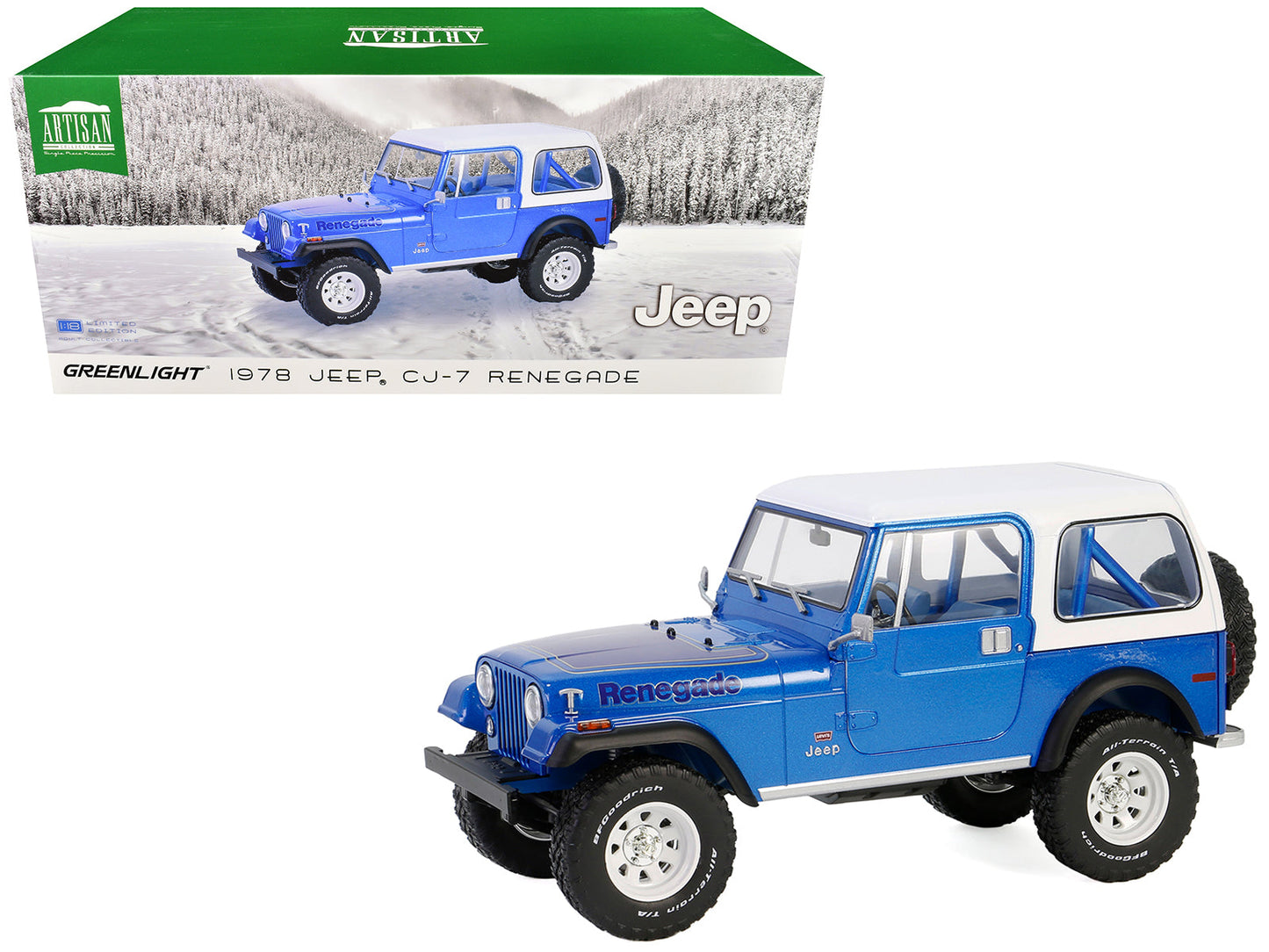 1978 Jeep CJ-7 Renegade Captain Blue Metallic with White Top "Artisan Collection" Series 1/18 Diecast Model Car