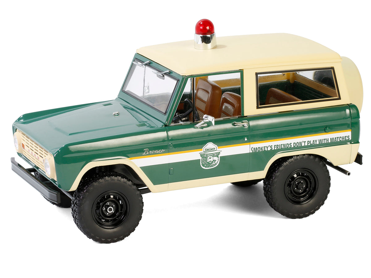 1967 Ford Bronco "Smokey Bear Forest Ranger" Green and Cream with White Stripes "Artisan Collection" 1/18 Diecast Model Car
