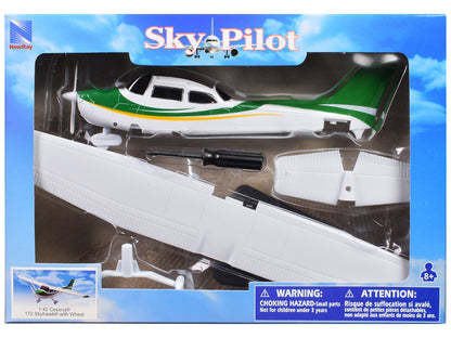 Model Kit Cessna 172 Skyhawk Aircraft White with Green and Yellow Stripes "Sky Pilot" Series 1/42 Plastic Model Kit