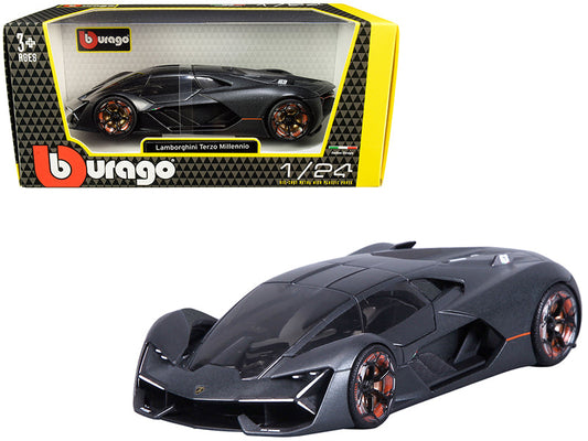 Lamborghini Terzo Millennio Dark Gray Metallic with Black Top and Carbon Accents 1/24 Diecast Model Car