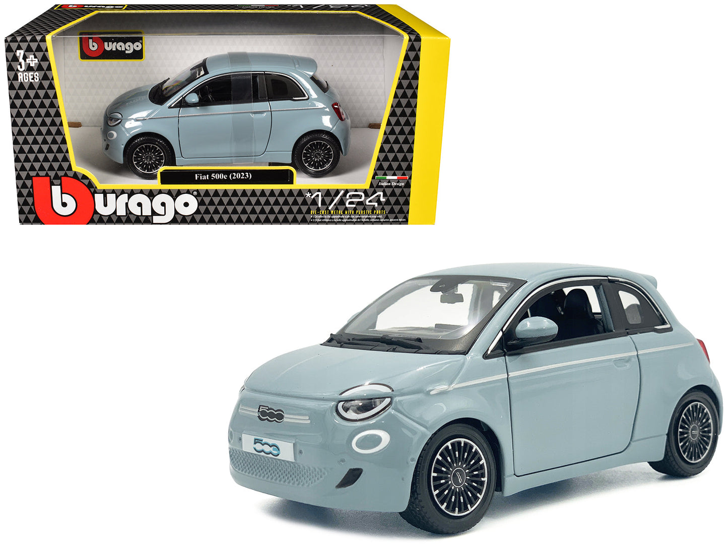 2023 Fiat 500e Light Blue 1/24 Diecast Model Car