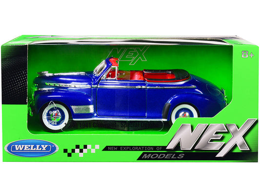 1941 Chevrolet Special Deluxe Convertible Blue Metallic with Red Interior "NEX Models" 1/24 Diecast Model Car