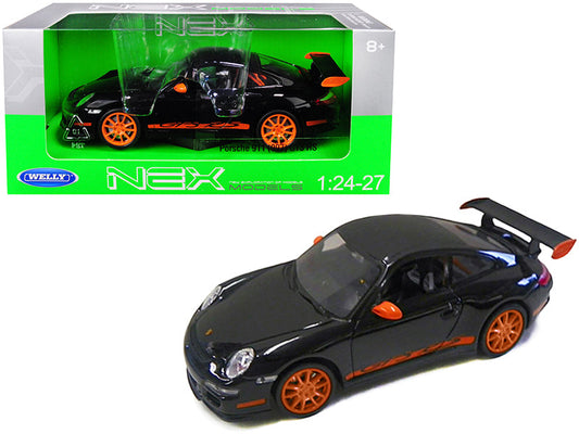 Porsche 911 (997) GT3 RS Black with Orange Accents 1/24-1/27 Diecast Model Car