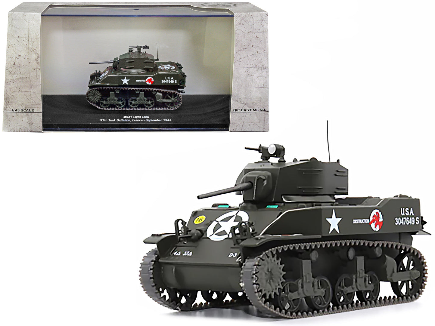 M5A1 Light Tank #16 "Destruction" "U.S.A. 37th Tank Battalion France September 1944" 1/43 Diecast Model