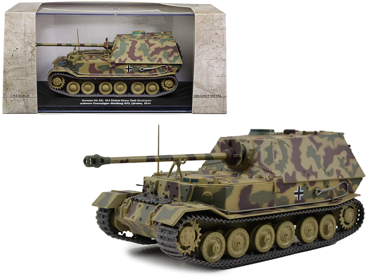 German Sd. Kfz. 184 Elefant Heavy Tank Destroyer "Schwere Panzerjager Abteilung 653 Ukraine 1944" 1/43 Diecast Model