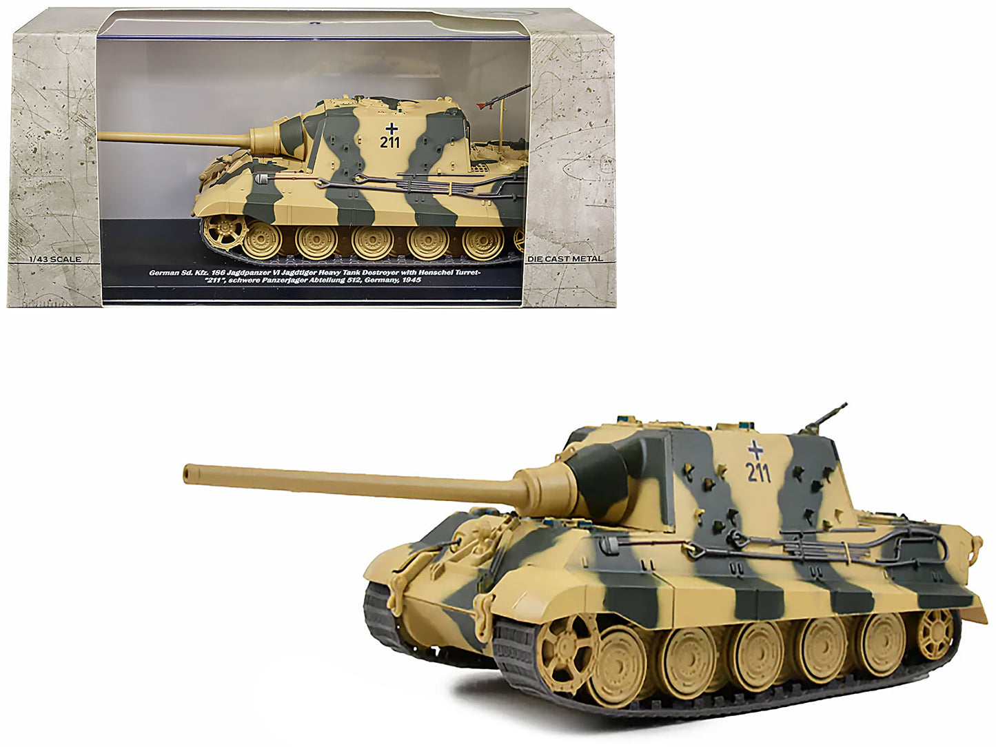 German Sd. Kfz. 186 Jagdpanzer VI Jagdtiger Heavy Tank Destroyer #211 with Henschel Turret "Schwere Panzerjager Abteilung 512 Germany 1945" 1/43 Diecast Model