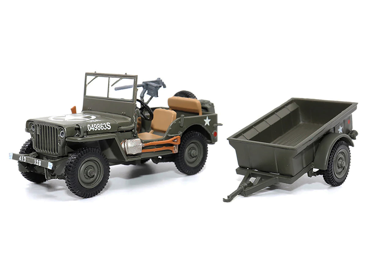 Willys Jeep 1/4-Ton Utility Truck Olive Drab with Trailer "United States Army" 1/43 Diecast Model