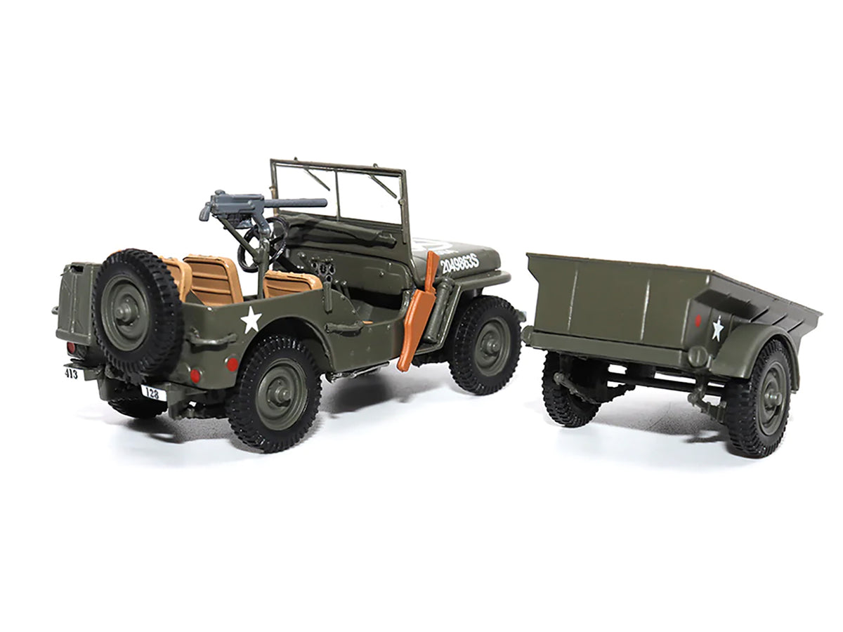 Willys Jeep 1/4-Ton Utility Truck Olive Drab with Trailer "United States Army" 1/43 Diecast Model