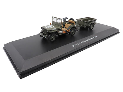 Willys Jeep 1/4-Ton Utility Truck Olive Drab with Trailer "United States Army" 1/43 Diecast Model