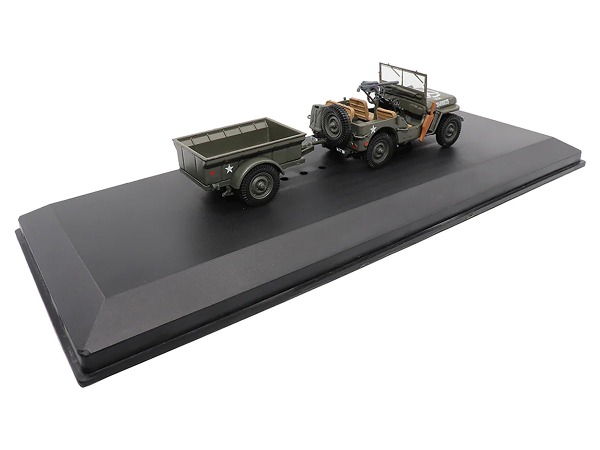 Willys Jeep 1/4-Ton Utility Truck Olive Drab with Trailer "United States Army" 1/43 Diecast Model