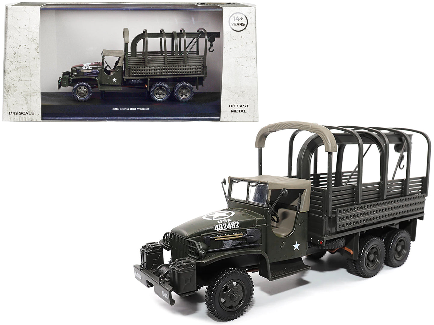 GMC CCKW353 Wrecker Tow Truck Olive Drab "United States Army" 1/43 Diecast Model