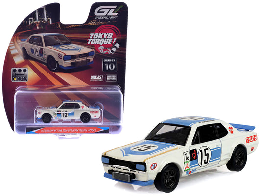 1972 Nissan Skyline 2000 GT-R (KPGC10) RHD (Right Hand Drive) #15 Kunimitsu Takahashi "50th Victory" White with Blue Stripe "Tokyo Torque" Series 10 1/64 Diecast Model Car