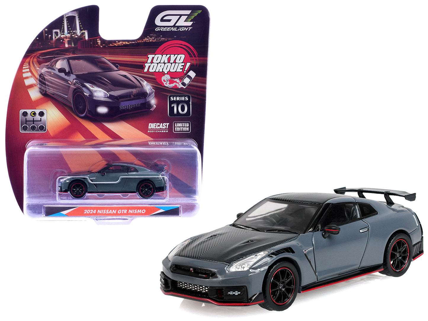 2024 Nissan GT-R (R35) NISMO RHD (Right Hand Drive) Stealth Gray with Carbon Top and Hood "Tokyo Torque" Series 10 1/64 Diecast Model Car