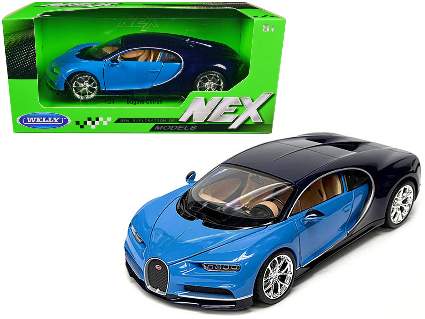 Bugatti Chiron Blue and Dark Blue Two-Tone "NEX Models" Series 1/24 Diecast Model Car