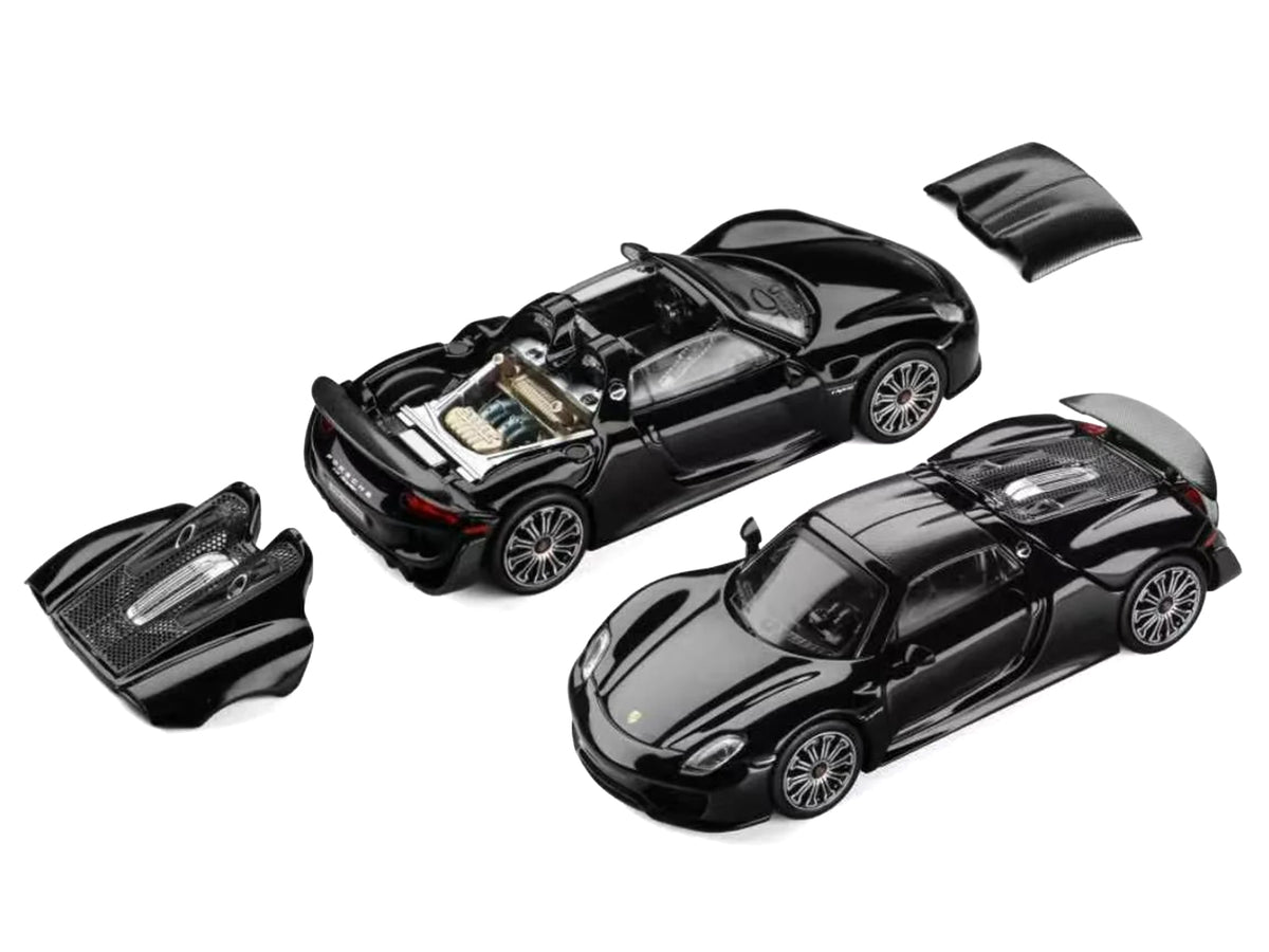 Porsche 918 Spyder Black with Carbon Top 1/64 Diecast Model Car