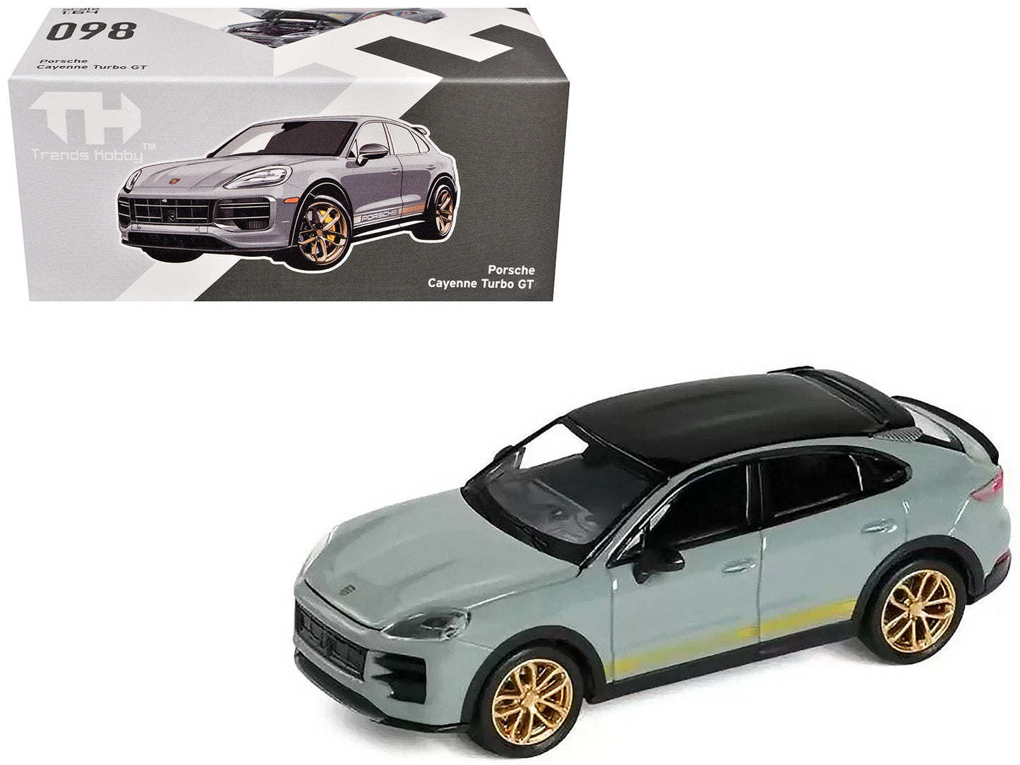 Porsche Cayenne Turbo GT Gray with Black Top and Gold Stripes 1/64 Diecast Model Car