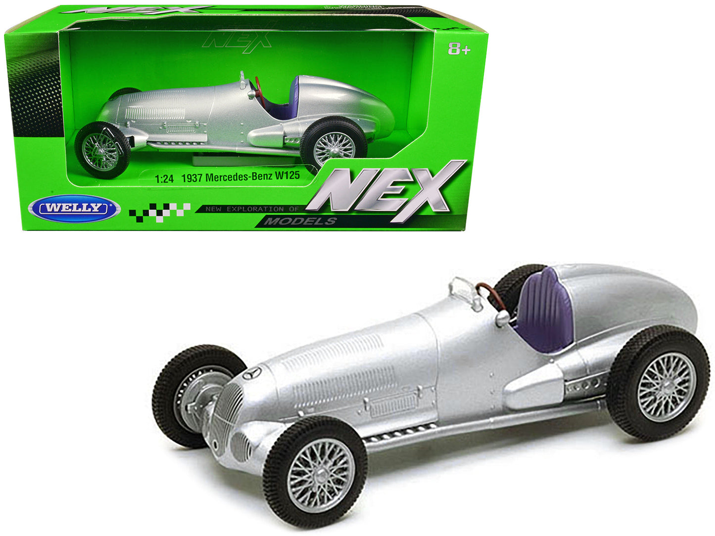1937 Mercedes-Benz W125 Silver Metallic "NEX Models" Series 1/24 Diecast Model Car