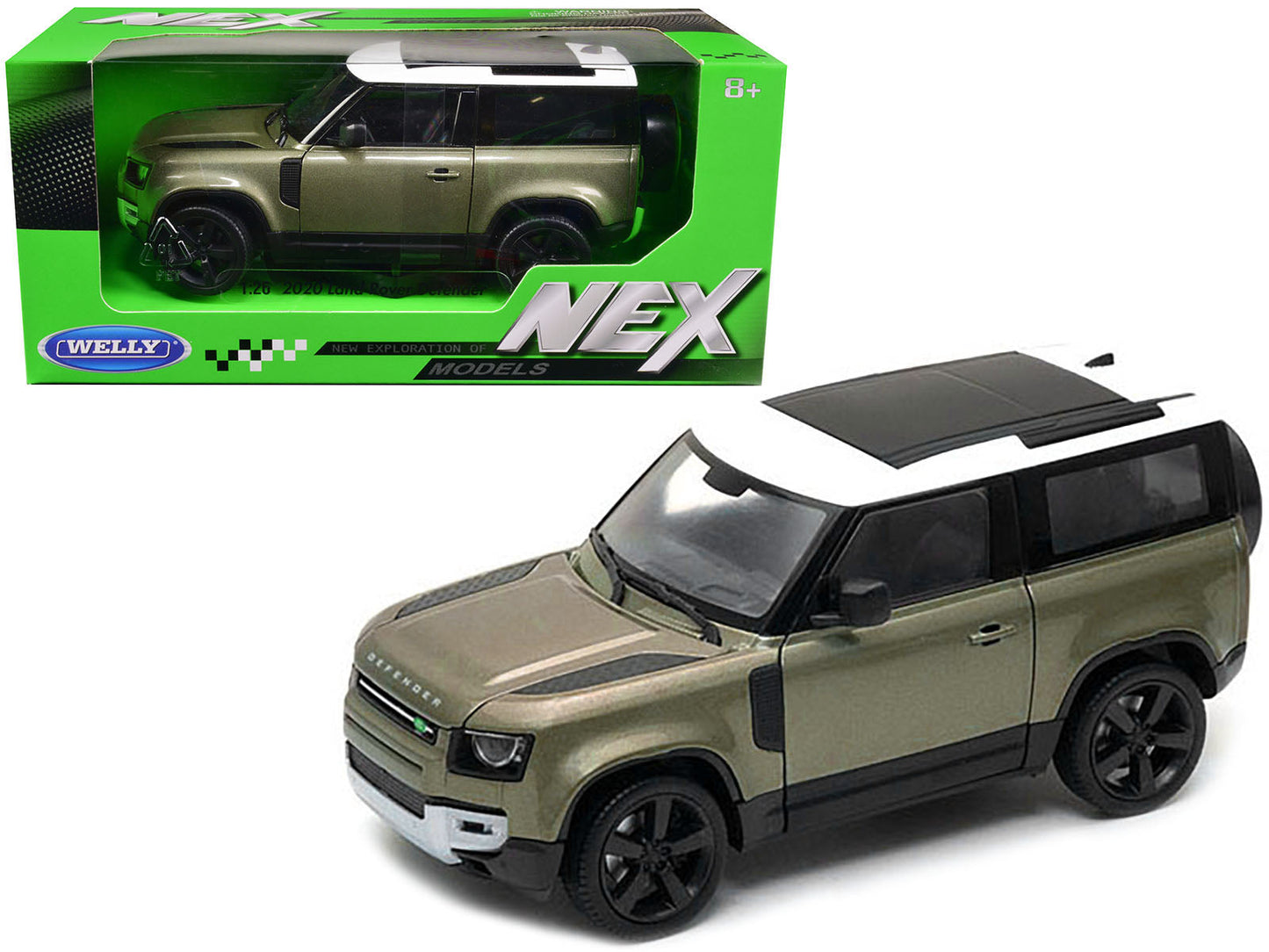 2020 Land Rover Defender Green Metallic with White Top "NEX Models" 1/26 Diecast Model Car