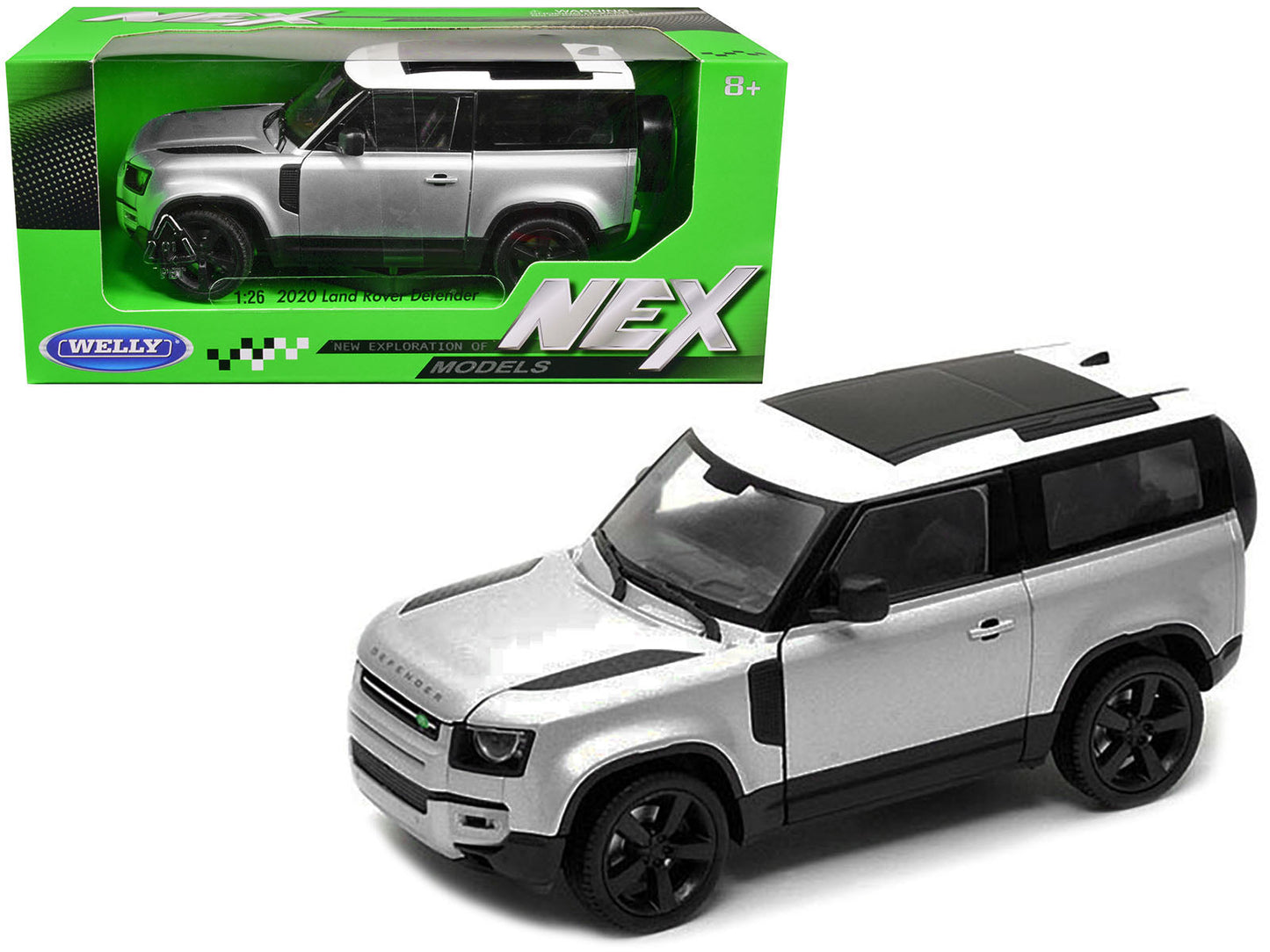 2020 Land Rover Defender Silver Metallic with White Top "NEX Models" 1/26 Diecast Model Car