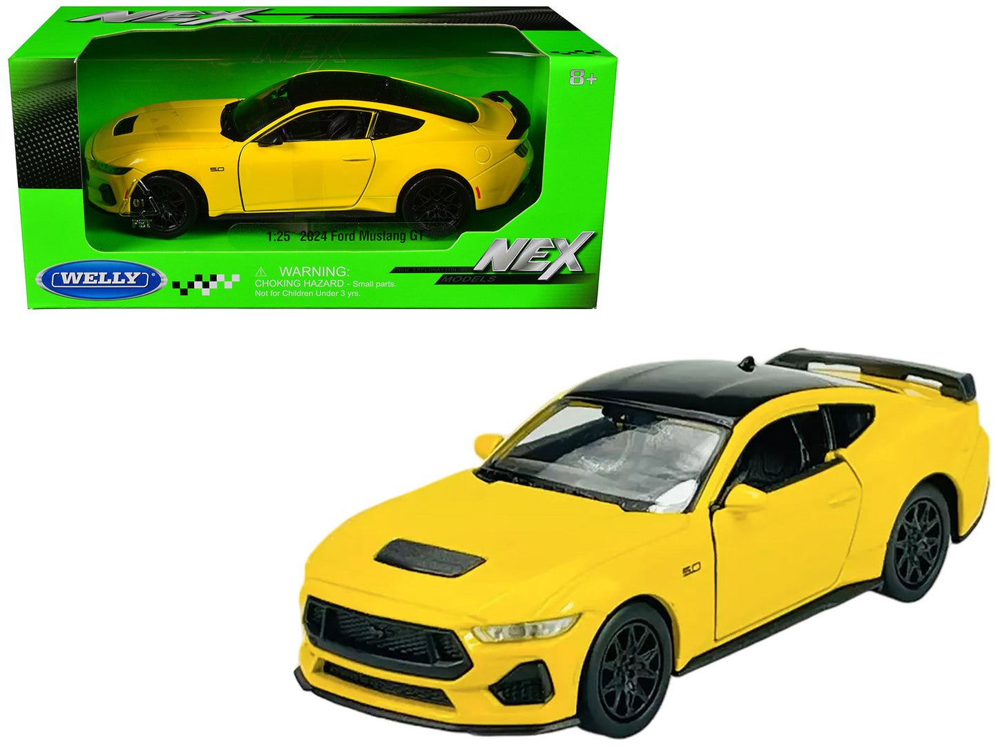 2024 Ford Mustang GT 5.0 Yellow with Black Top "NEX Models" Series 1/25 Diecast Model Car