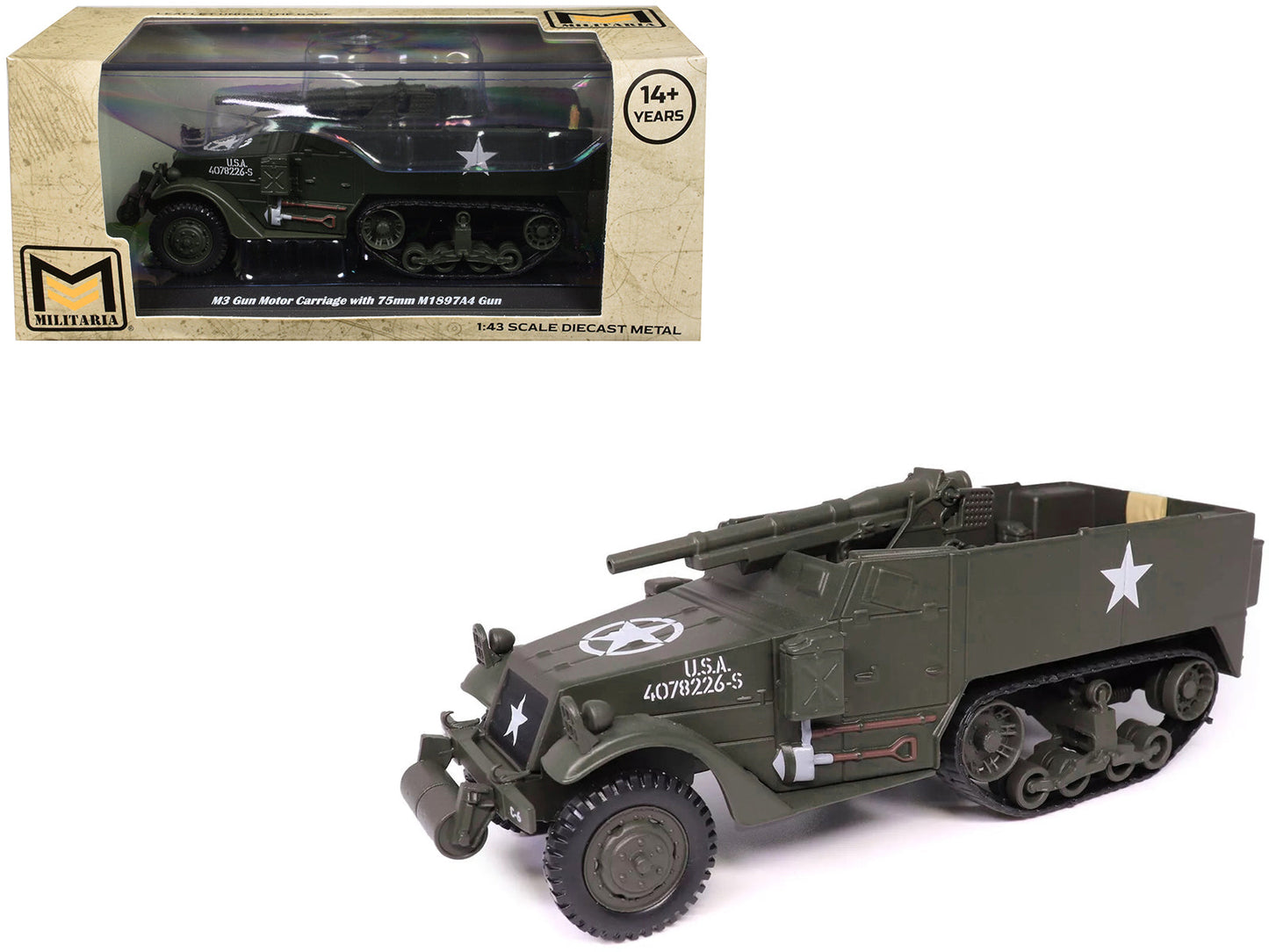 M3 Gun Motor Carriage with 75mm M1897A4 Gun Olive Drab "United States Army" 1/43 Diecast Model