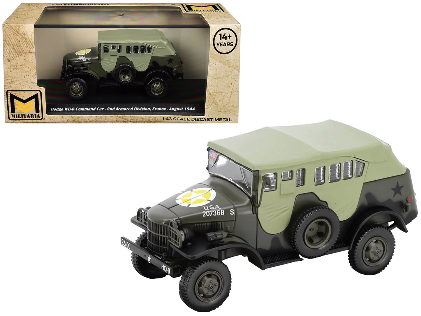 Dodge WC-6 Command Car with Canvas Top Olive Drab "2nd Armored Division France" (1944) United States Army 1/43 Diecast Model