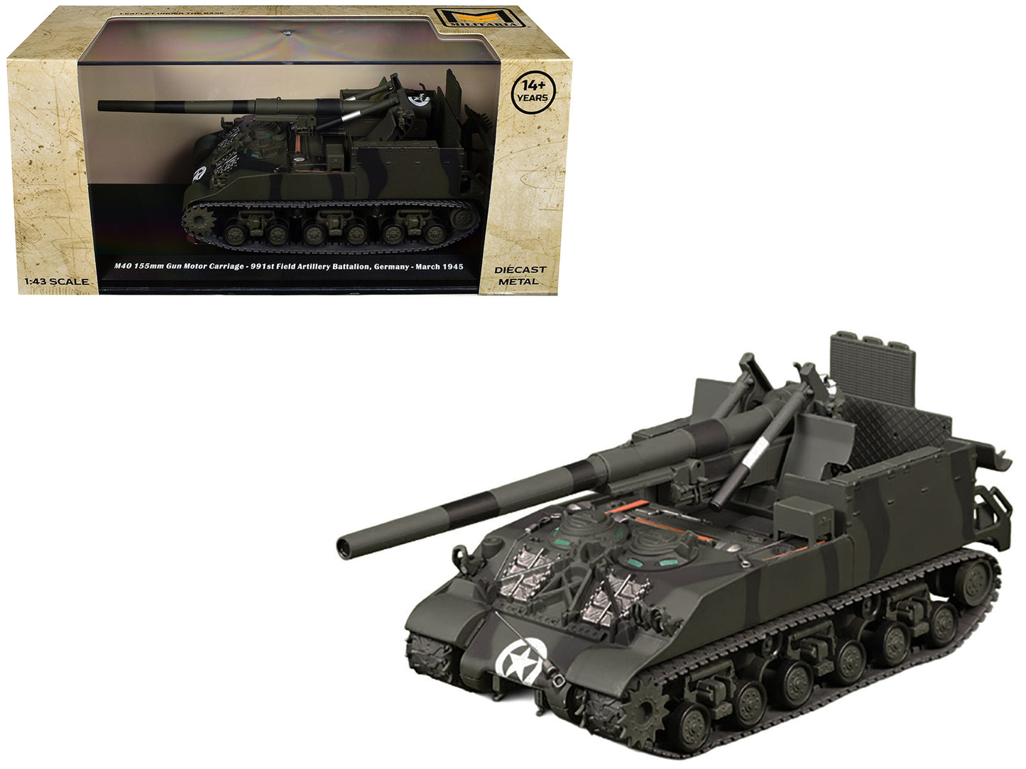 M40 155mm Gun Motor Carriage "991st Field Artillery Battalion Germany" (1945) United States Army 1/43 Diecast Model