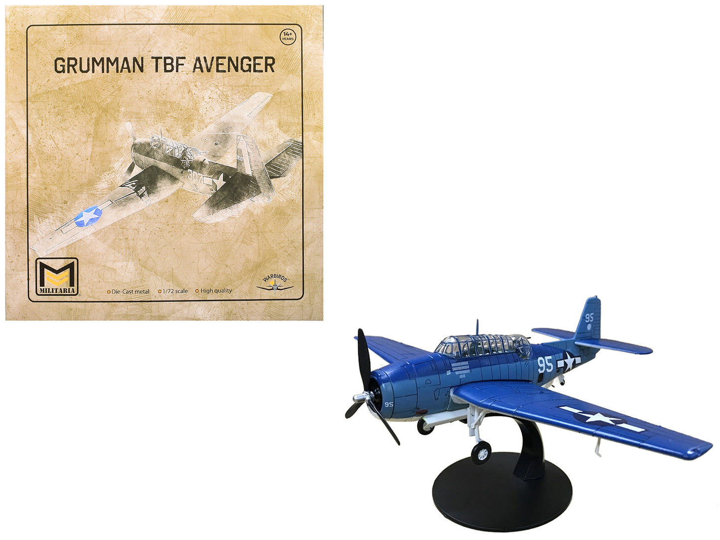 Grumman TBF Avenger Bomber Aircraft "White 95 USS Hornet" (1944) United States Navy 1/72 Diecast Model