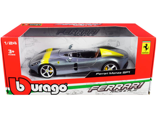 Ferrari Monza SP1 Silver Metallic with Yellow Stripes 1/24 Diecast Model Car