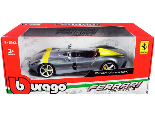 Ferrari Monza SP1 Silver Metallic with Yellow Stripes 1/24 Diecast Model Car