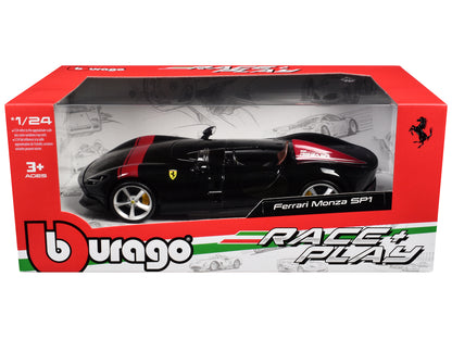 Ferrari Monza SP1 Black Metallic with Red Stripes "Race & Play" Series 1/24 Diecast Model Car