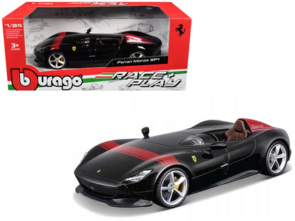 Ferrari Monza SP1 Black Metallic with Red Stripes "Race & Play" Series 1/24 Diecast Model Car