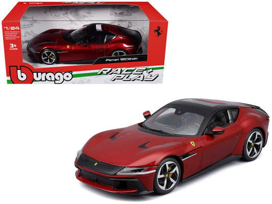 Ferrari 12Cilindri Red Metallic with Black Top "Race + Play" Series 1/24 Diecast Model Car