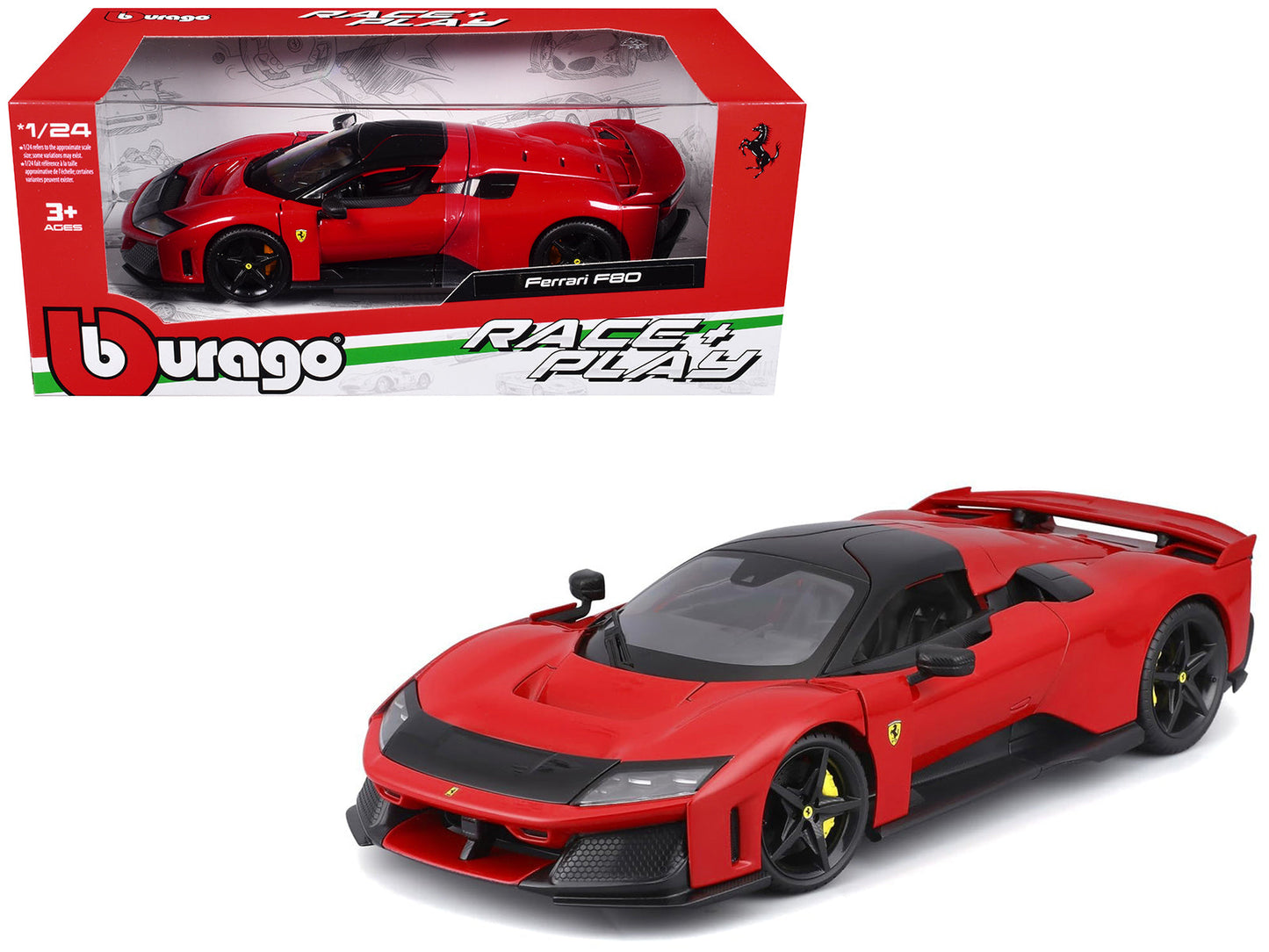 Ferrari F80 Red with Black Top "Race + Play" Series 1/24 Diecast Model Car