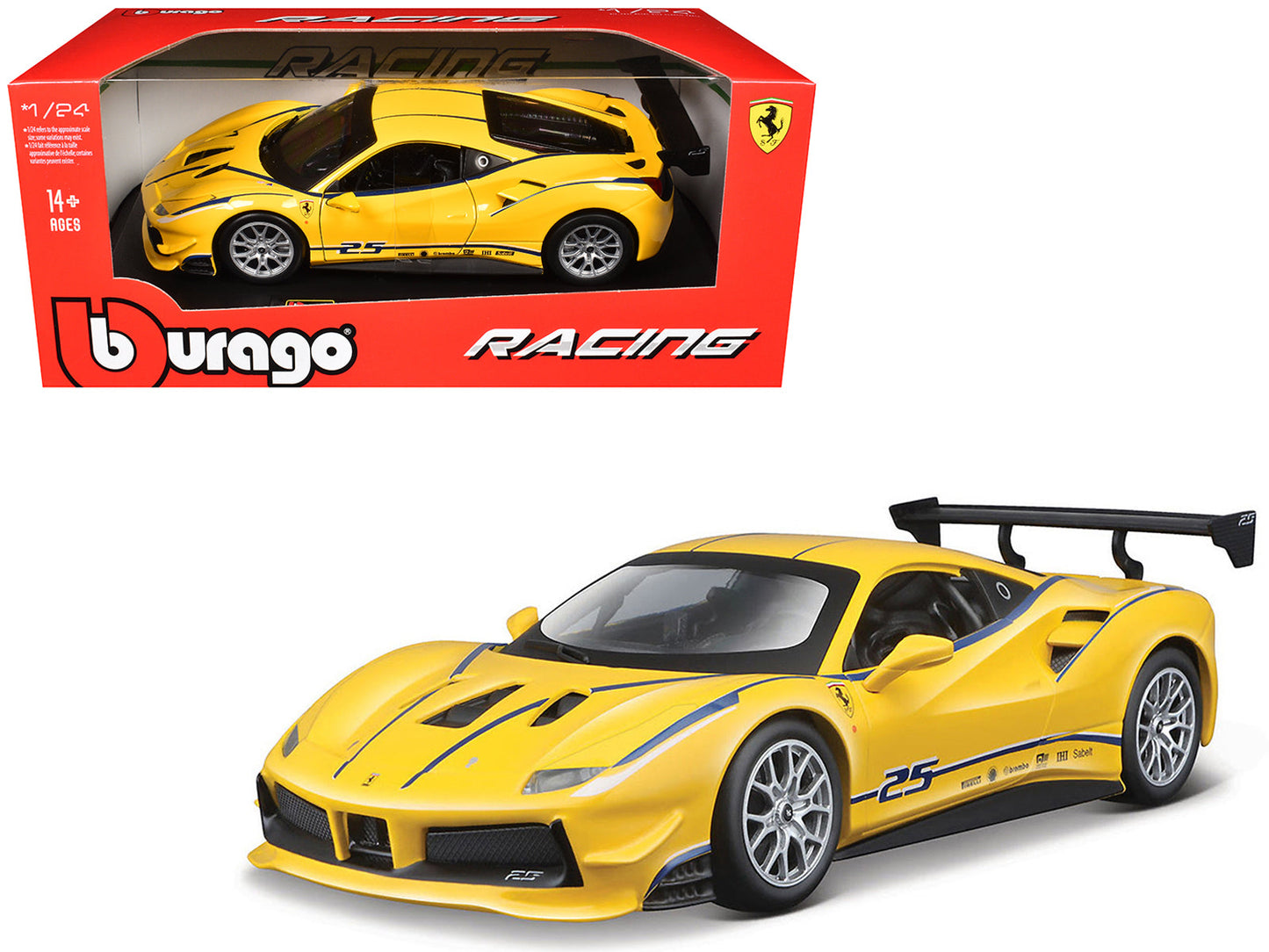 Ferrari 488 Challenge #25 Yellow with Blue Stripes "Ferrari Racing" 1/24 Diecast Model Car
