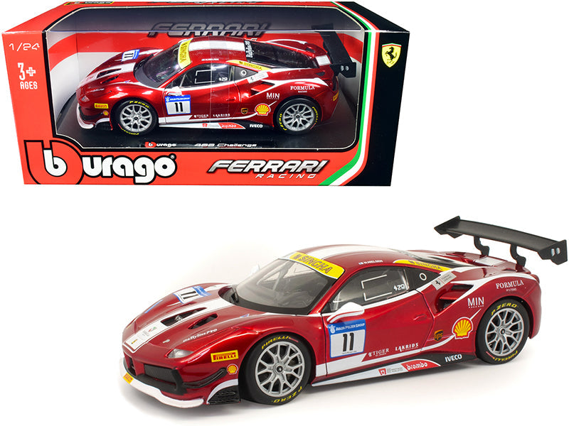 Ferrari 488 Challenge #11 Candy Red with White Stripes "Ferrari Racing" 1/24 Diecast Model Car