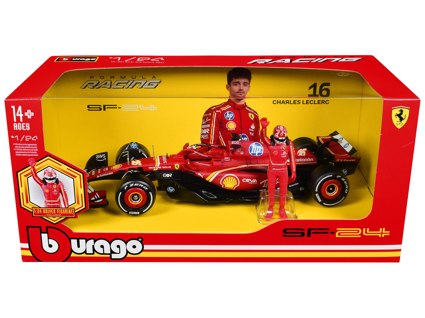 Ferrari SF-24 #16 Charles Leclerc Formula One F1 World Championship (2024) with Driver Figure "Formula Racing" 1/24 Diecast Model Car