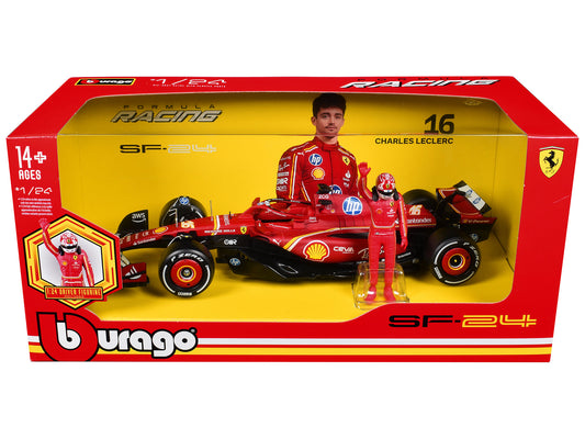 Ferrari SF-24 #16 Charles Leclerc Formula One F1 World Championship (2024) with Driver Figure "Formula Racing" 1/24 Diecast Model Car