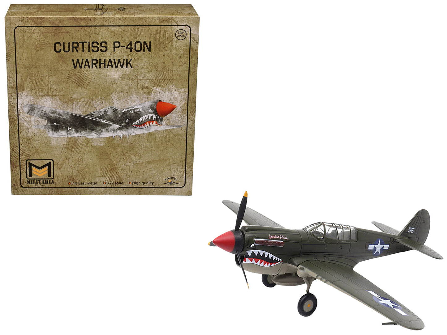 Curtiss P-40N Warhawk Fighter Aircraft "American Dream National Warplane Museum" United States Army Air Forces 1/72 Diecast Model
