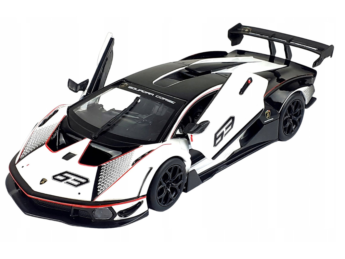 Lamborghini Essenza SCV12 #63 White and Black "Squadra Corse" "Race" Series 1/24 Diecast Model Car