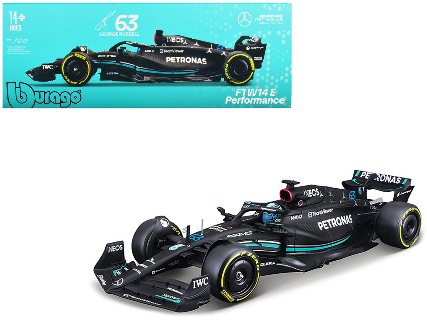 Mercedes-AMG F1 W14 E Performance #63 George Russell "Petronas" Formula One F1 "World Championship" (2023) 1/24 Diecast Model Car