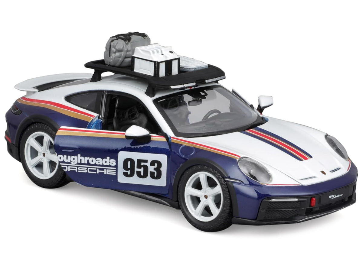 Porsche 911 Dakar #953 "Roughroads Porsche" Blue and White with Stripes and Roof Rack "Race" Series 1/24 Diecast Model Car