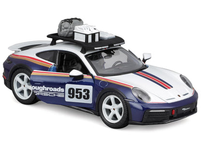 Porsche 911 Dakar #953 "Roughroads Porsche" Blue and White with Stripes and Roof Rack "Race" Series 1/24 Diecast Model Car
