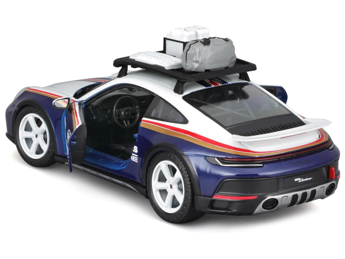 Porsche 911 Dakar #953 "Roughroads Porsche" Blue and White with Stripes and Roof Rack "Race" Series 1/24 Diecast Model Car