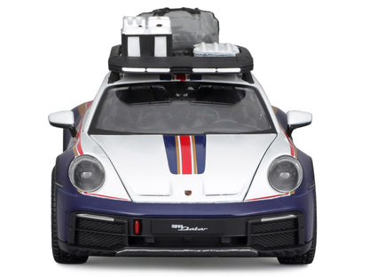 Porsche 911 Dakar #953 "Roughroads Porsche" Blue and White with Stripes and Roof Rack "Race" Series 1/24 Diecast Model Car