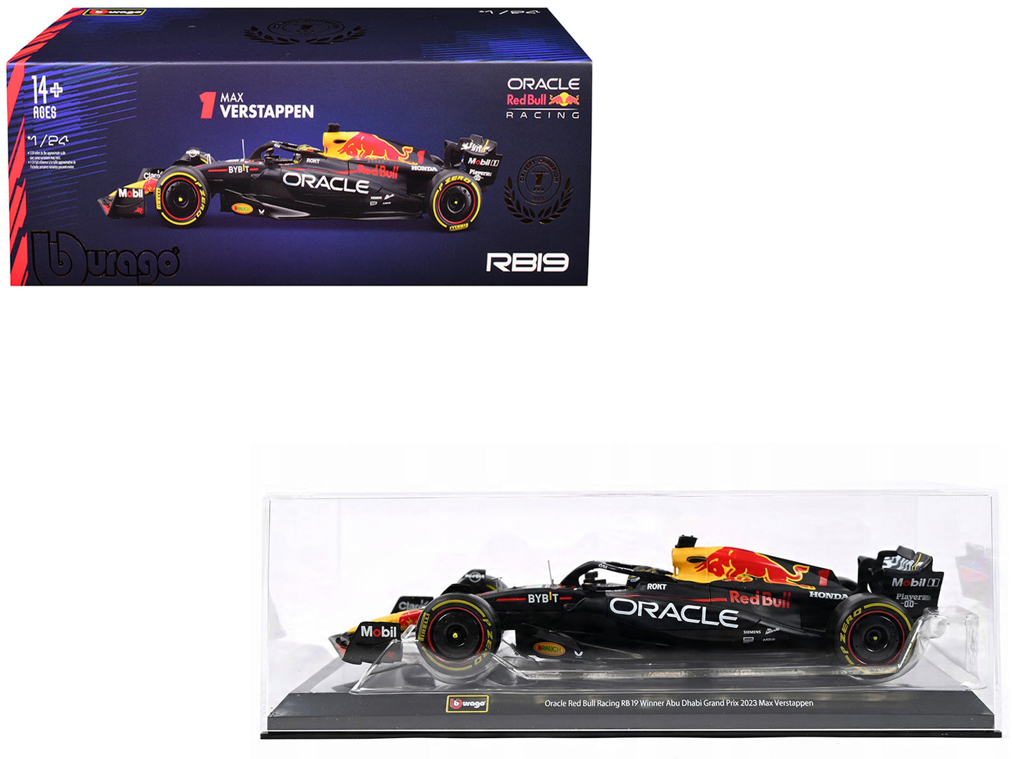 Red Bull Racing RB19 #1 Max Verstappen "Oracle" Winner Formula One F1 Championship "Drivers' Champion" (2023) with Display Case 1/24 Diecast Model Car