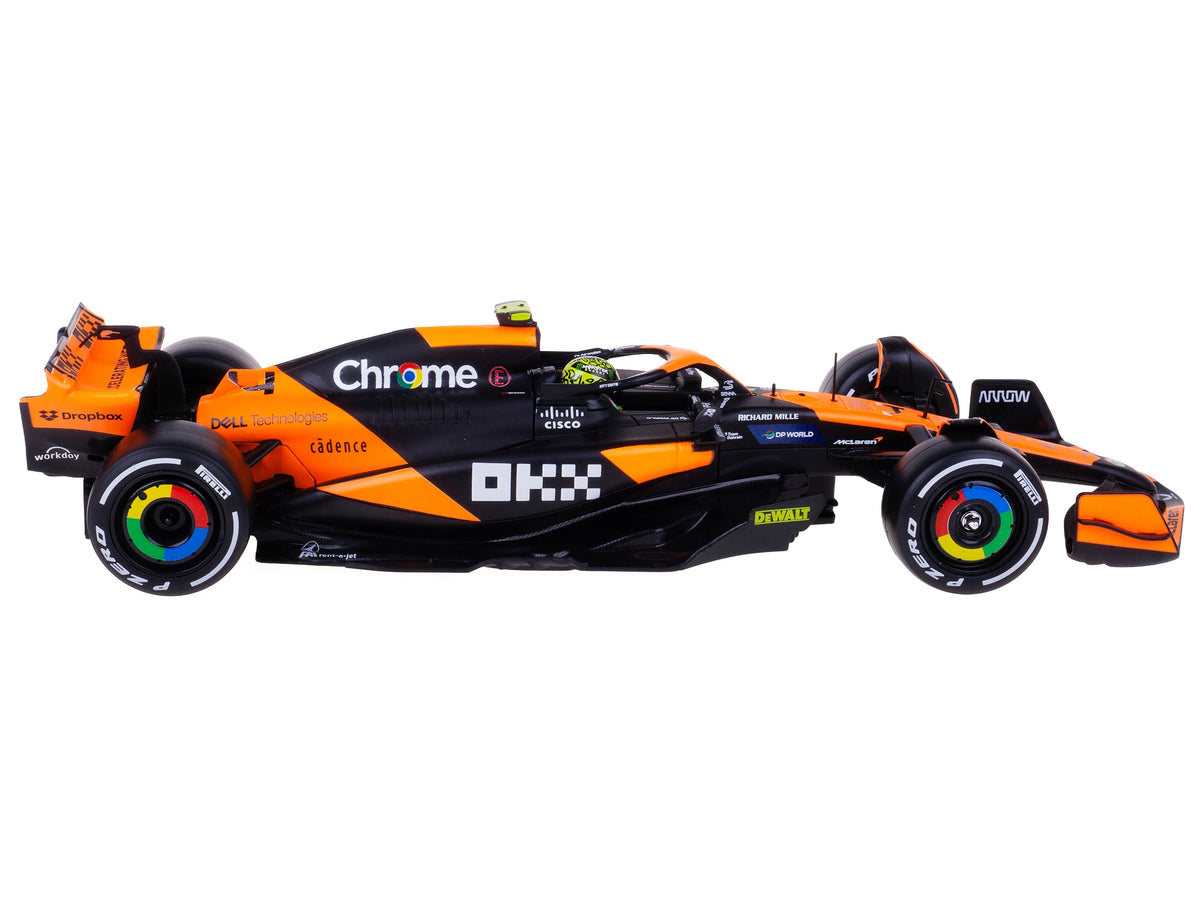McLaren MCL38 #4 Lando Norris "OKX" Winner Formula One F1 "Miami GP" (2024) with Display Case 1/24 Diecast Model Car