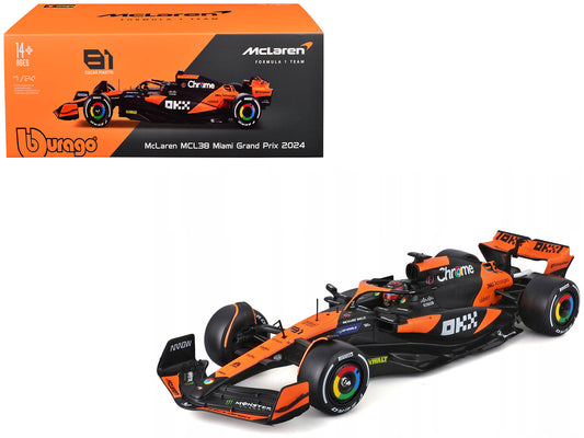 McLaren MCL38 #81 Oscar Piastri "OKX" Formula One F1 "Miami GP" (2024) with Display Case 1/24 Diecast Model Car