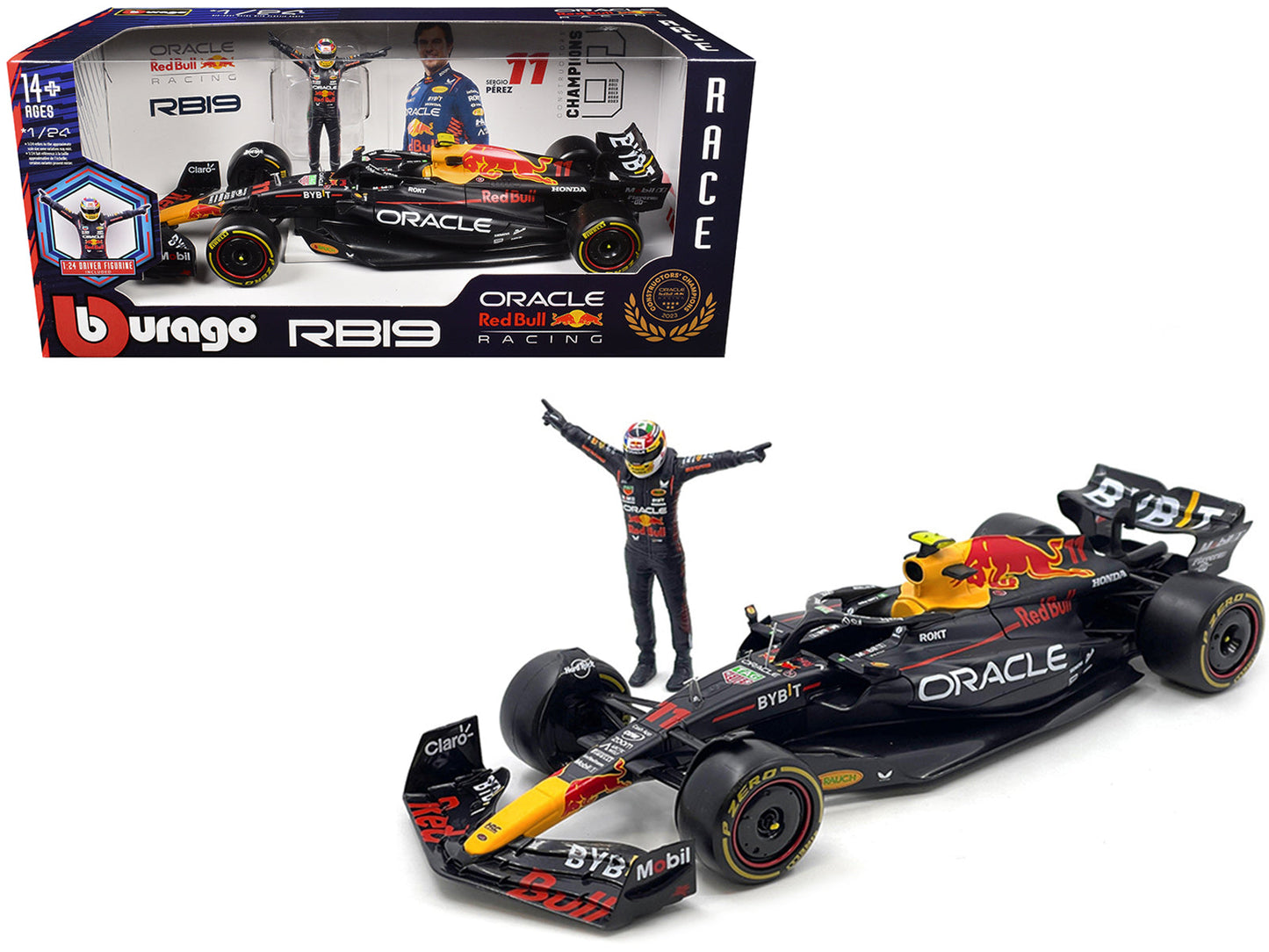 Red Bull Racing RB19 #11 Sergio Perez "Oracle" Formula One F1 Championship "Constructor Champions" (2023) with Driver Figure 1/24 Diecast Model Car